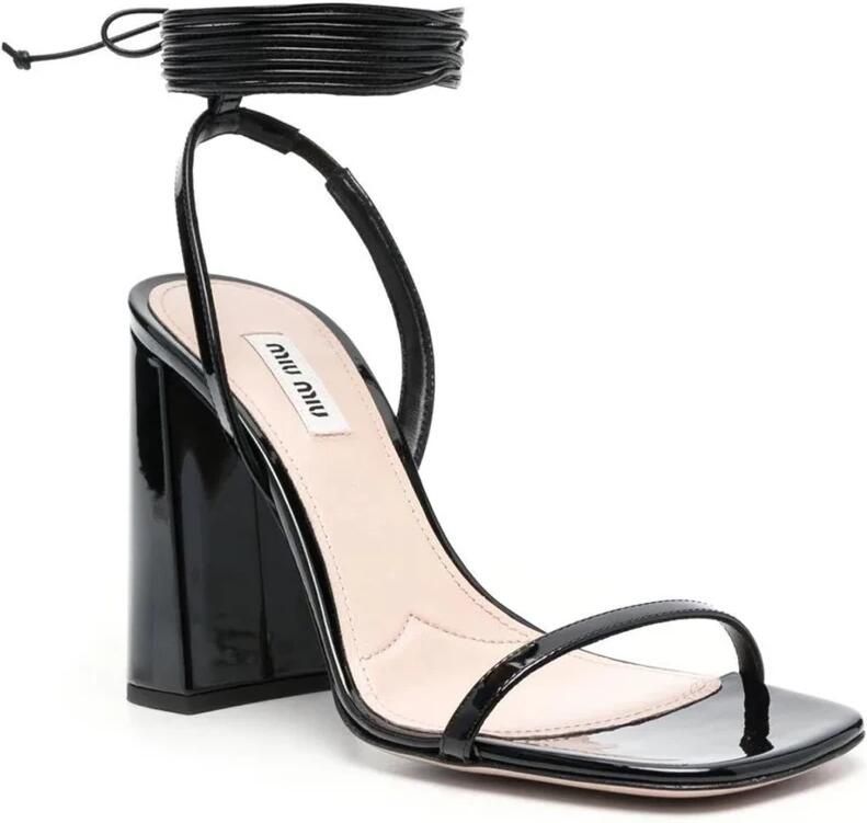 Miu Zwarte Leren Sandalen met Vetersluiting Black Dames