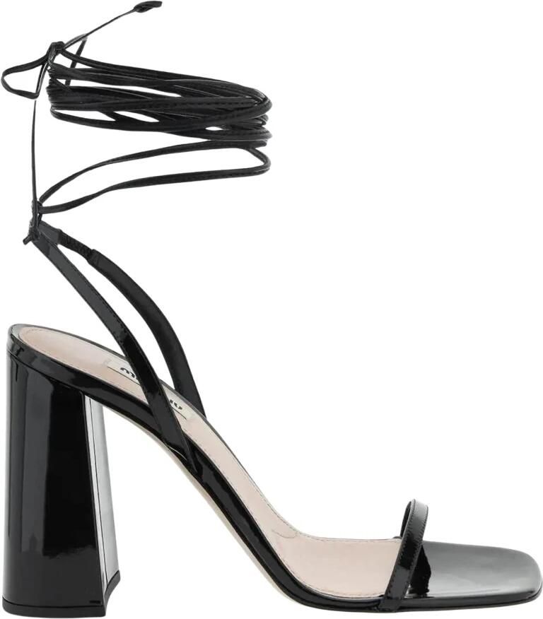 Miu Zwarte Leren Sandalen met Vetersluiting Black Dames