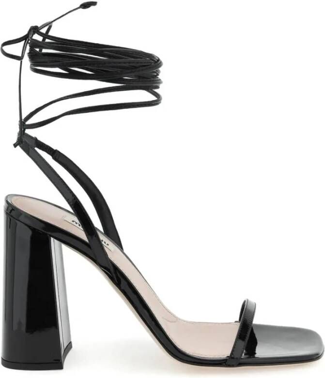 Miu Zwarte Leren Sandalen met Vetersluiting Black Dames