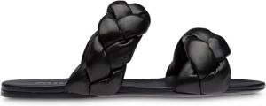 Miu Leren Sliders Zwart Dames