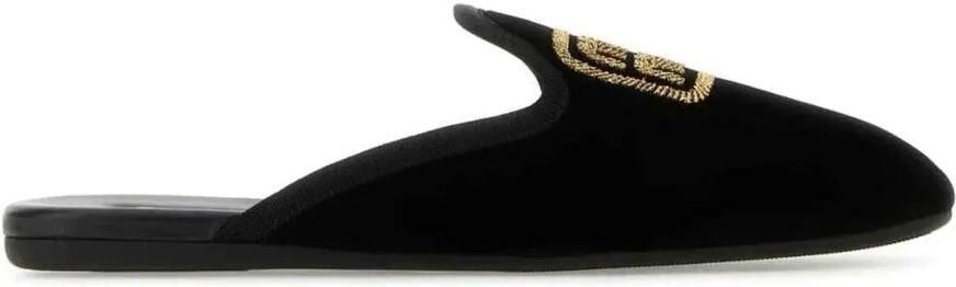 Miu Slippers & Mules Logo Embroidered Slip-On Mules in zwart