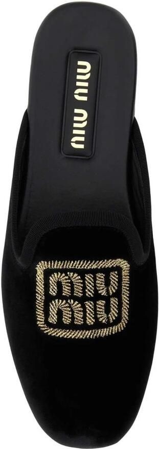Miu Slippers & Mules Logo Embroidered Slip-On Mules in zwart