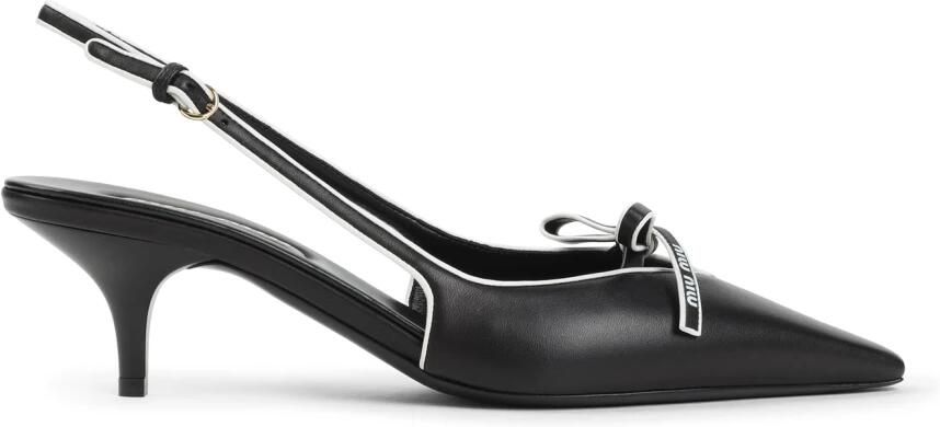 Miu Zwarte leren slingback hakken