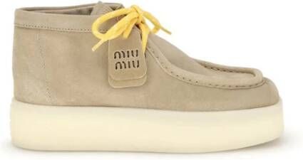 Miu Platform Leren Enkellaarzen Retro Stijl