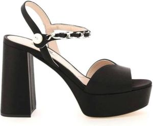 Miu Platform Sandalen met Parel- en Kettingdetail Zwart Dames