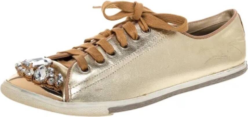 Miu Pre-owned Leather sneakers Yellow Dames