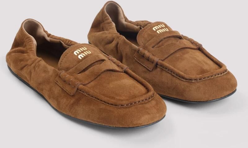 Miu Suède Ruches Loafers met leren Horsebit