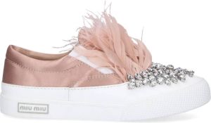 Miu Satin Slip Ons Beige Dames