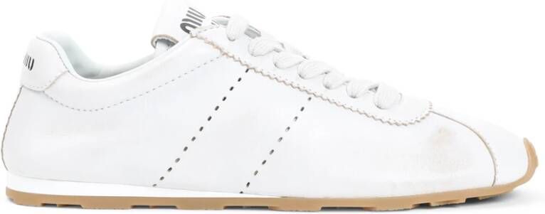Miu Witte Leren Sneakers met Gebruikt Effect