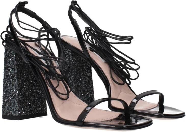 Miu Zwarte Lakleren Vetersandalen
