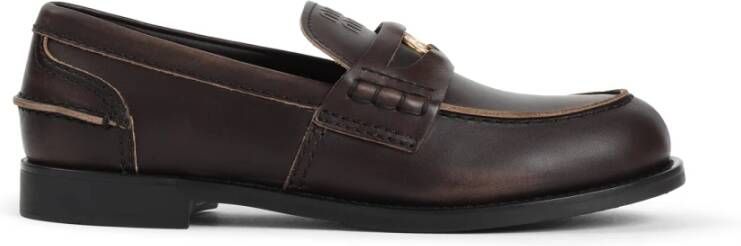 Miu Zwarte leren Penny Loafers met metalen orna t
