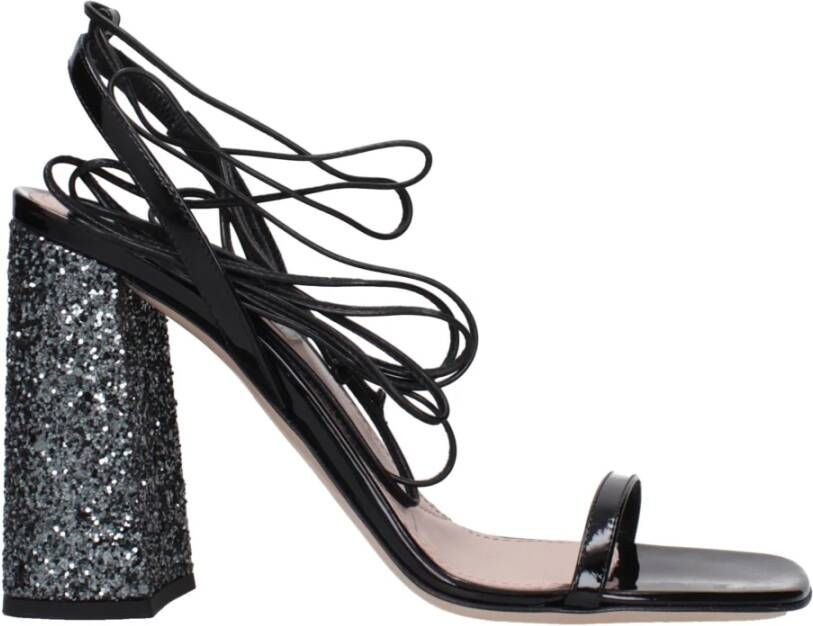 Miu Zwarte Leren Plateau Sandalen