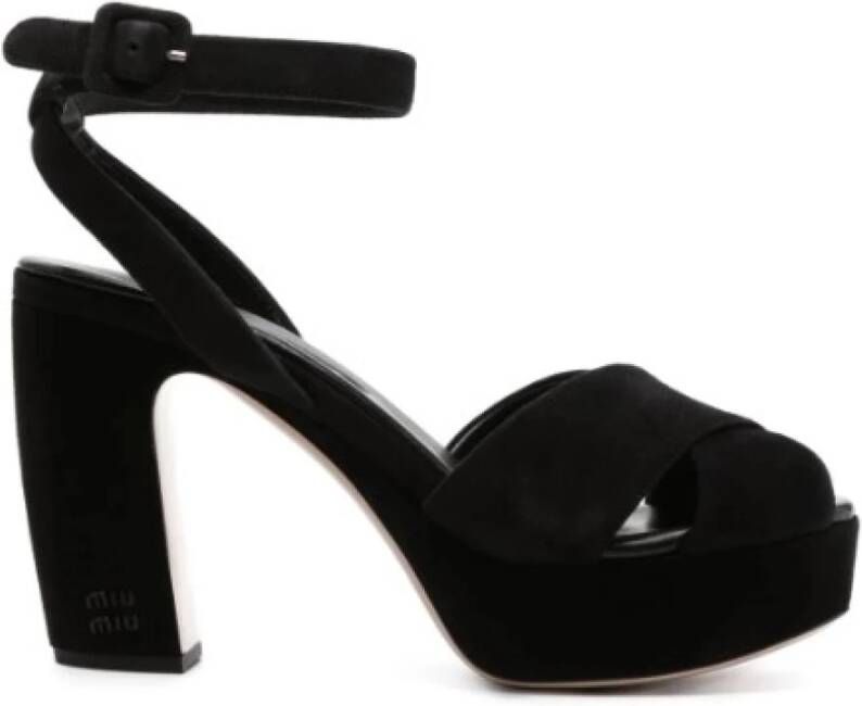 Miu Zwarte Suède Kruisband Sandalen Black Dames