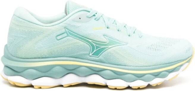 Mizuno Blauwe Gebreide Sneakers met Geperste Details Blue Dames