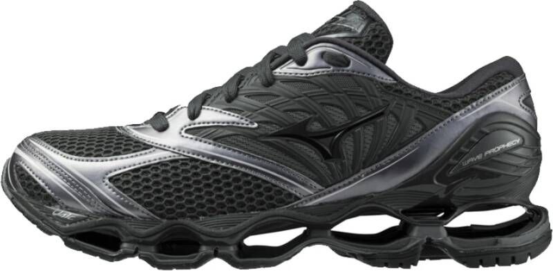 Mizuno Futuristische Zwarte & Metallic Grijze Sneakers