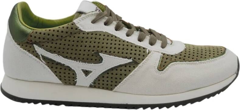 Mizuno Groene lichtgewicht leren en canvas sneakers