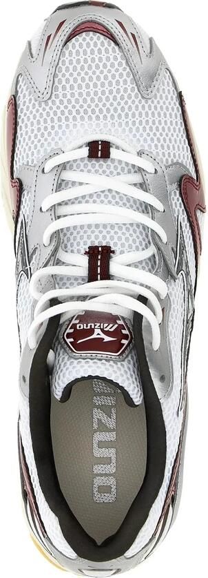 Mizuno Witte Mesh Leren Sneaker Rubberen Zool
