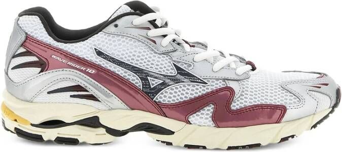 Mizuno Witte Mesh Leren Sneaker Rubberen Zool