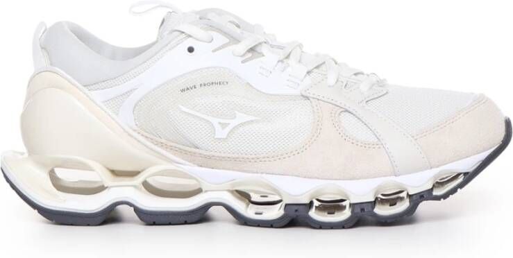 Mizuno Witte Sneakers met Suède en Mesh Panelen White Heren