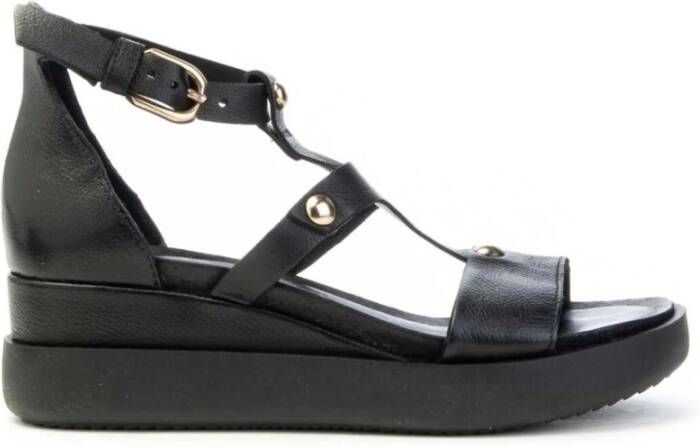 MJUS Leren Sleehak Sandaal Slave Stijl Black Dames