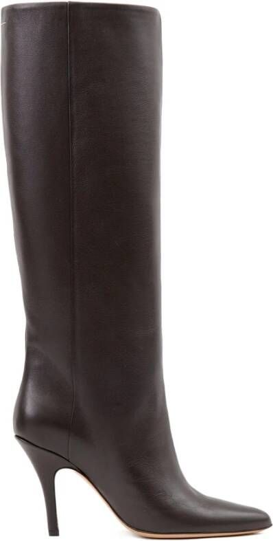 MM6 Maison Margiela Donkerbruine Stiletto Kniehoge Laarzen