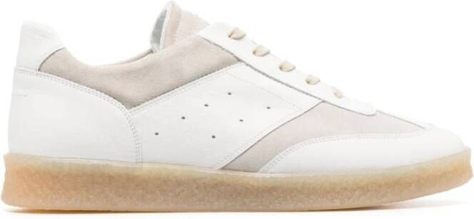 MM6 Maison Margiela Witte Leren Sneakers met Beige Patches Wit Heren