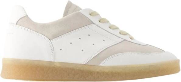 MM6 Maison Margiela Witte Leren Sneakers met Beige Patches Wit