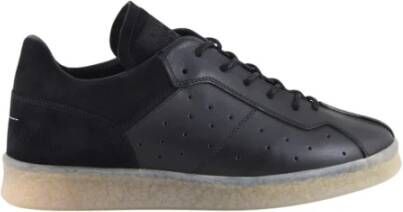 MM6 Maison Margiela Leren Court Sneakers Ronde Neus Vetersluiting Black Heren