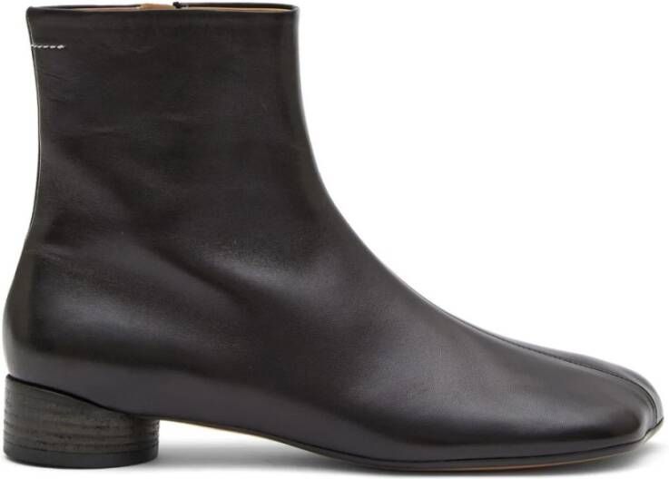 MM6 Maison Margiela Logo-geborduurde leren enkellaarzen Black Dames