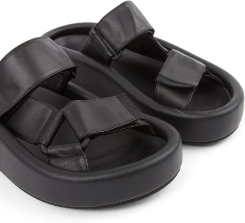 MM6 Maison Margiela Sandalen Adjustable Black Leather Sandals With Rubber Sole in zwart