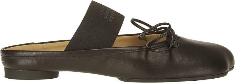 MM6 Maison Margiela Leren Balletschoenen met Ronde Neus en Elastische Logo Band Black Dames