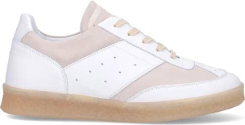 MM6 Maison Margiela Witte Leren Sneakers met Beige Patches Wit