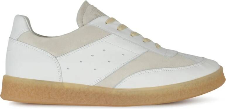 MM6 Maison Margiela Witte Leren Sneakers met Beige Patches Wit