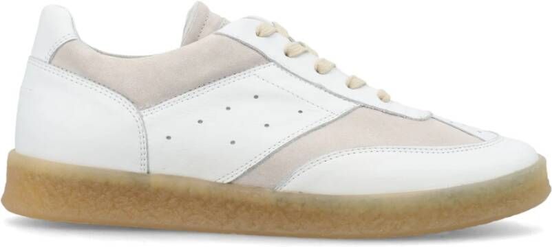 MM6 Maison Margiela Witte Leren Sneakers met Beige Patches Wit