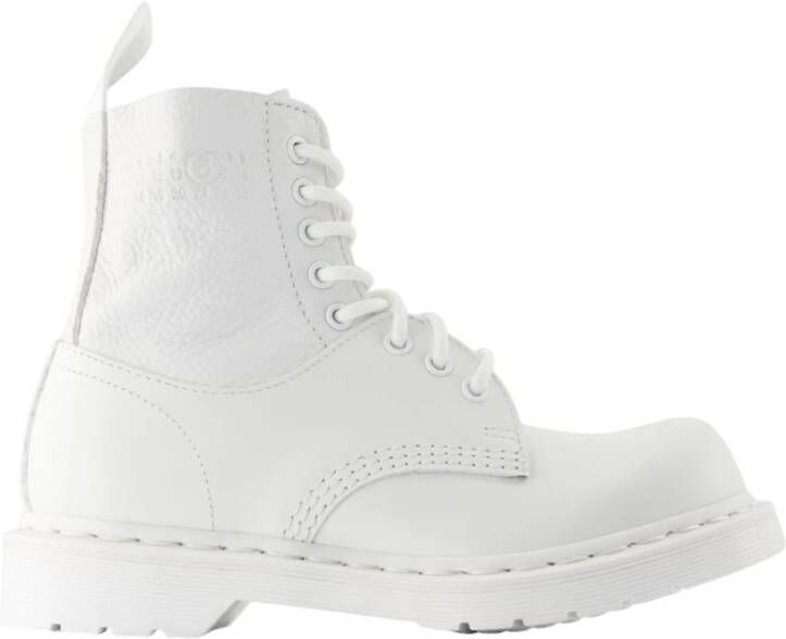 MM6 Maison Margiela Witte Leren Enkellaarzen Ronde Neus