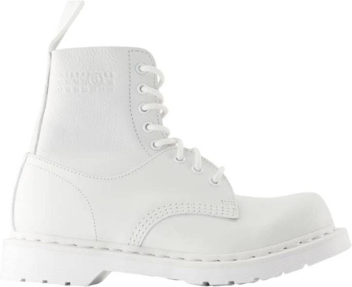 MM6 Maison Margiela Witte Leren Enkellaarzen Ronde Neus