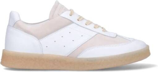 MM6 Maison Margiela Witte Leren Sneakers met Beige Patches Wit