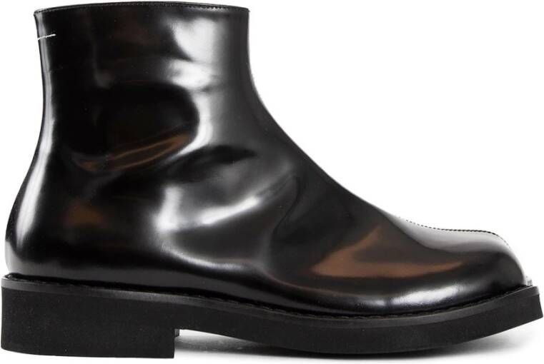 MM6 Maison Margiela Zwarte leren enkellaarsjes