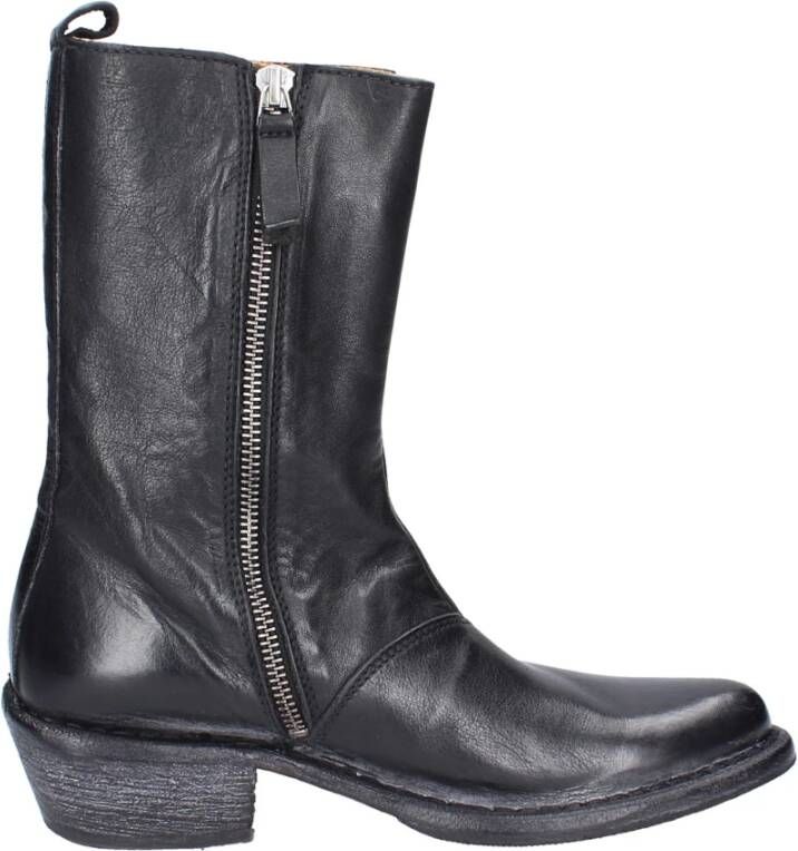 Moma Vintage lederen enkellaarsjes Black Dames