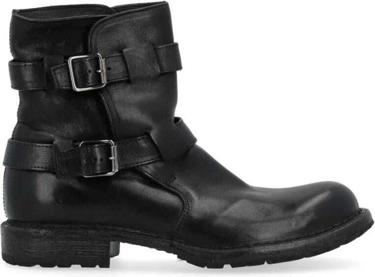 Moma Zwarte Leren Biker Schoenen Black Dames