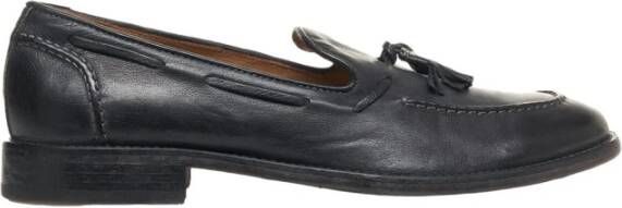 Moma Zwarte leren loafers met franje detail