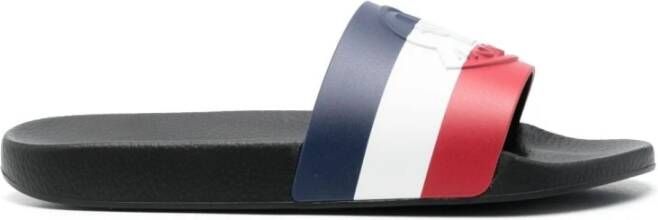 Moncler Zwarte Zwembad Slippers met Tricolor Band Black