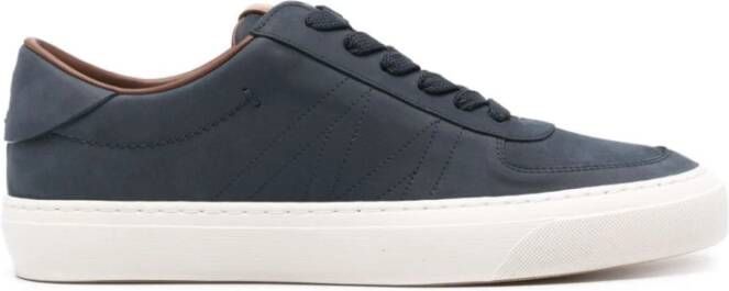 Moncler Blauwe Leren Sneakers Vetersluiting Blue Heren