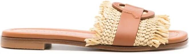 Moncler Bruine Raffia Bell Slides Sandalen Multicolor Dames