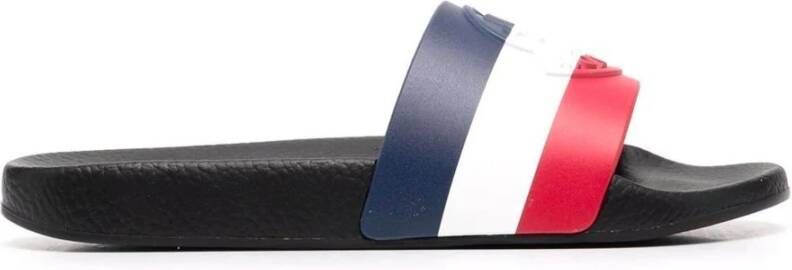 Moncler Zwarte Zwembad Slippers met Tricolor Band Black