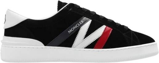 Moncler Navy Blue Red and White Calf Suede Monaco M Low Top Sneakers Zwart Heren