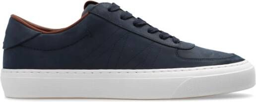 Moncler Blauwe Leren Sneakers Vetersluiting Blue Heren