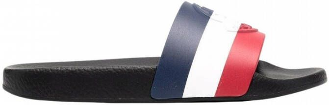 Moncler Zwarte Zwembad Slippers met Tricolor Band Black