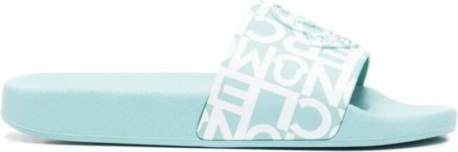 Moncler Blauwe Rubberen Slippers met Logo Motief Blue Dames