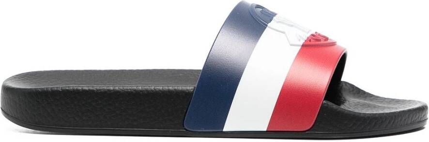 Moncler Zwarte Zwembad Slippers met Tricolor Band Black Heren